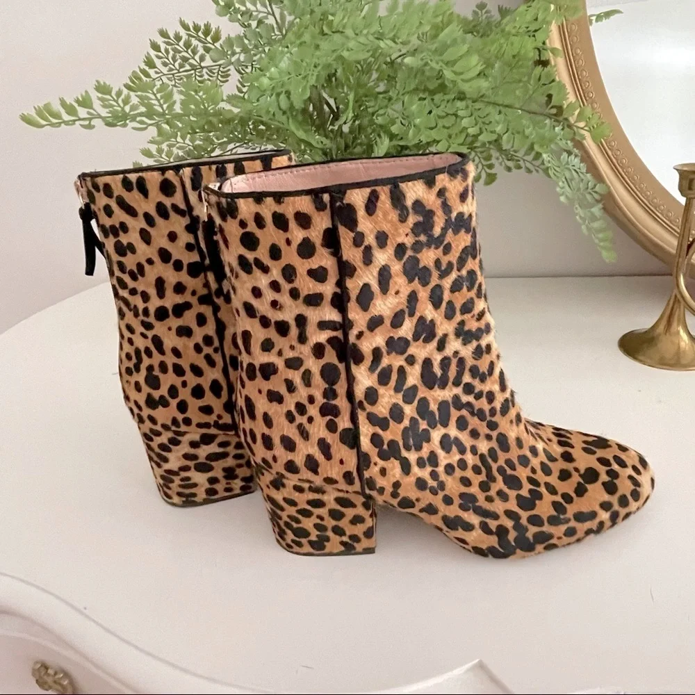 J. Crew Saide Ankle Boots Leopard Calf Hair Size 8.5